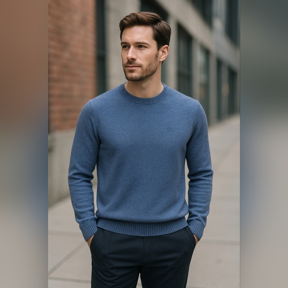 Calvin Klein Other - Calvin Klein Blue Wool Blend Crew Neck Sweater Men’s Medium